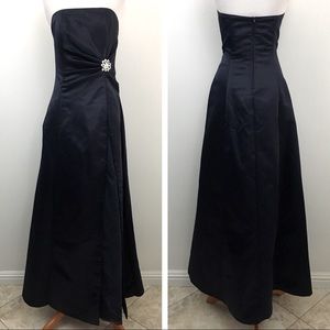 Navy Blue Gown With Flower Brooch